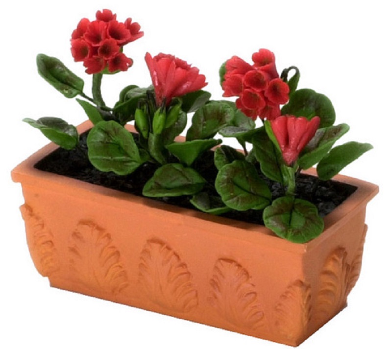 Terracotta Windowbox Filled w/Red Geraniums by Falcon Miniatures