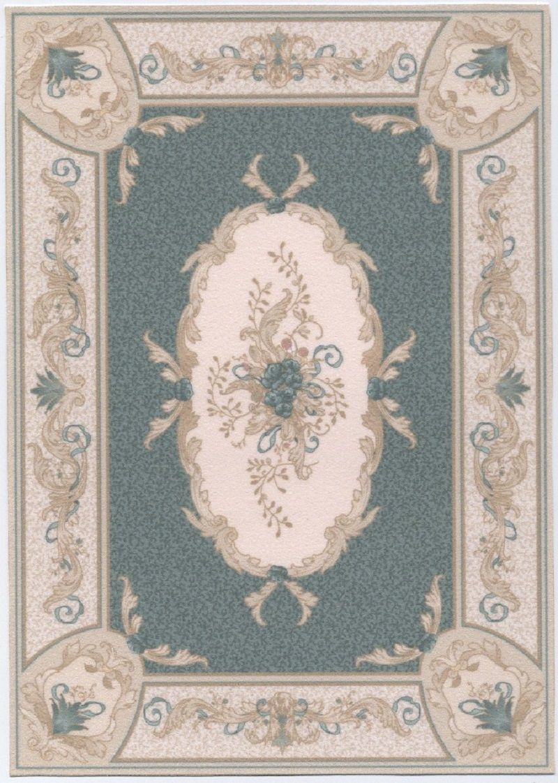 French Aubusson Green Rug