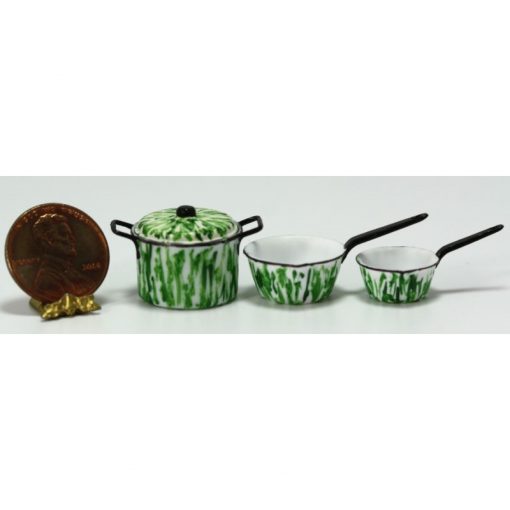 Green Flow Pot with Lid and 2 Saucepans