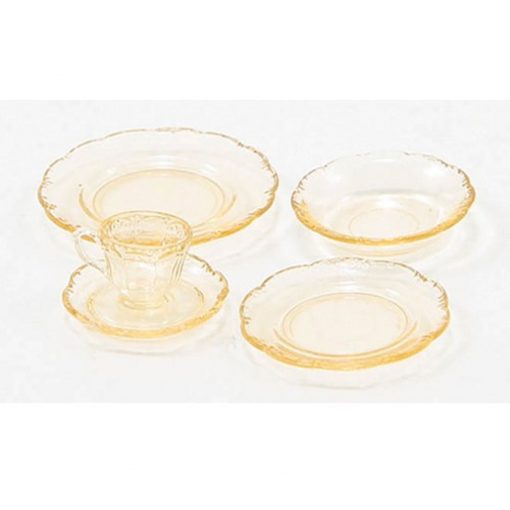 Chrysnbon 5 Piece Dish Set Depression Glass Amber