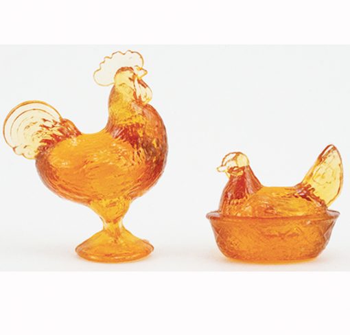 Chrynsbon Rooster and Nesting Hen in Amber