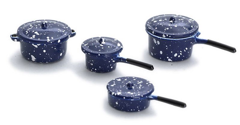 4 Piece Pot Set in Blue Spatterware