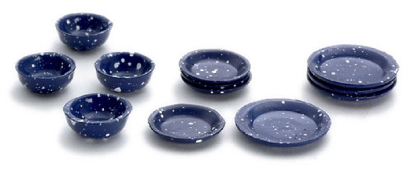 Blue Spatterware Dishes and Bowls
