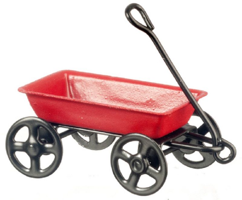 Small Red Wagon in Painted Metal