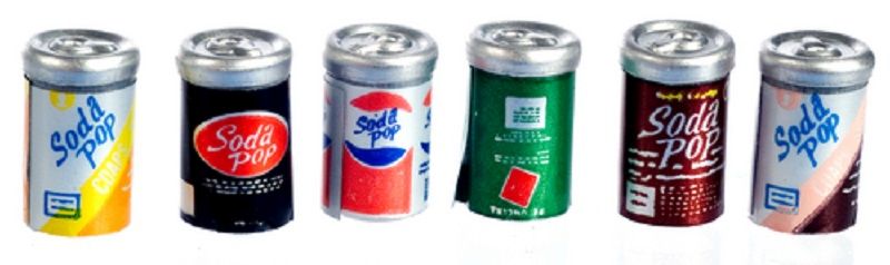 Set of 6 Tin Soda Pop Cans