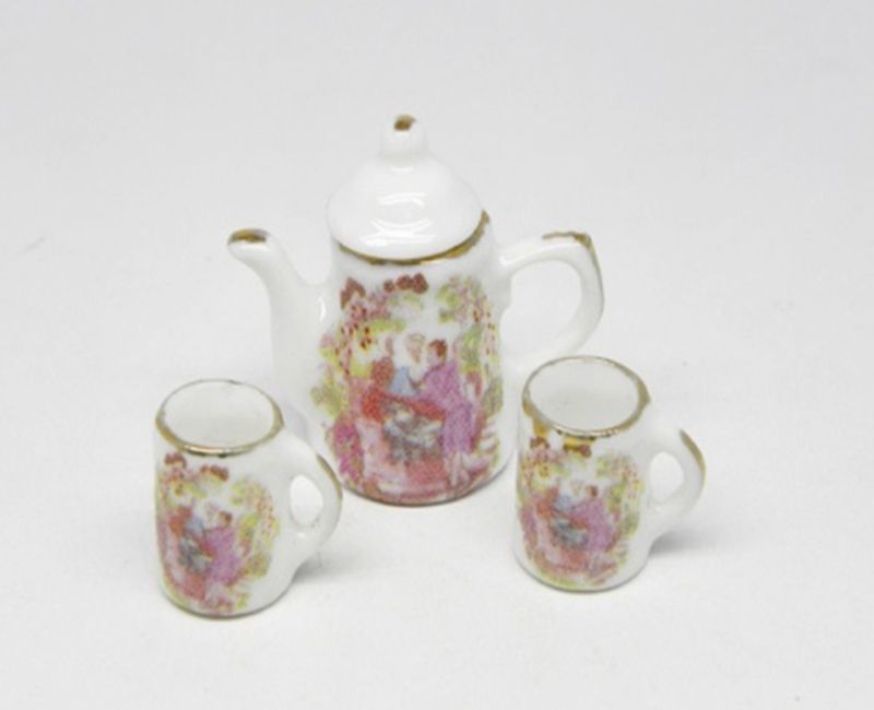 Chocolate Pot with 2 Mugs Set in Porcelain