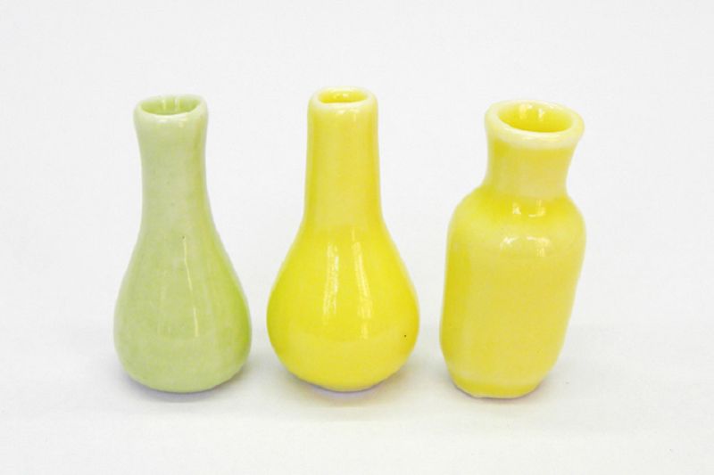 Set of 3 Vase in  in Yellow & Green