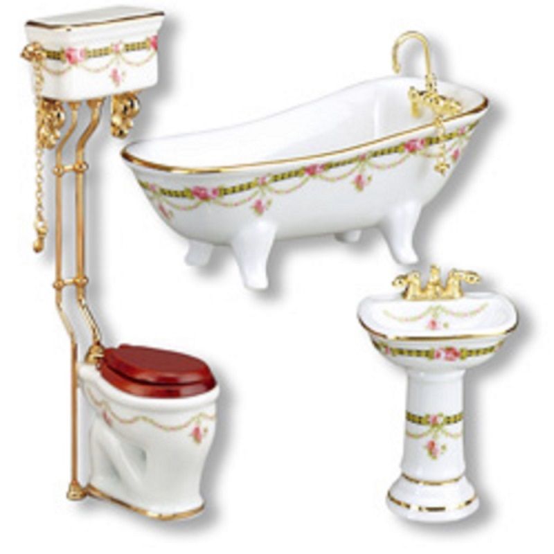 Dollhouse Miniature Victorian Rose 3pc Bathroom w/ High Toilet by ...