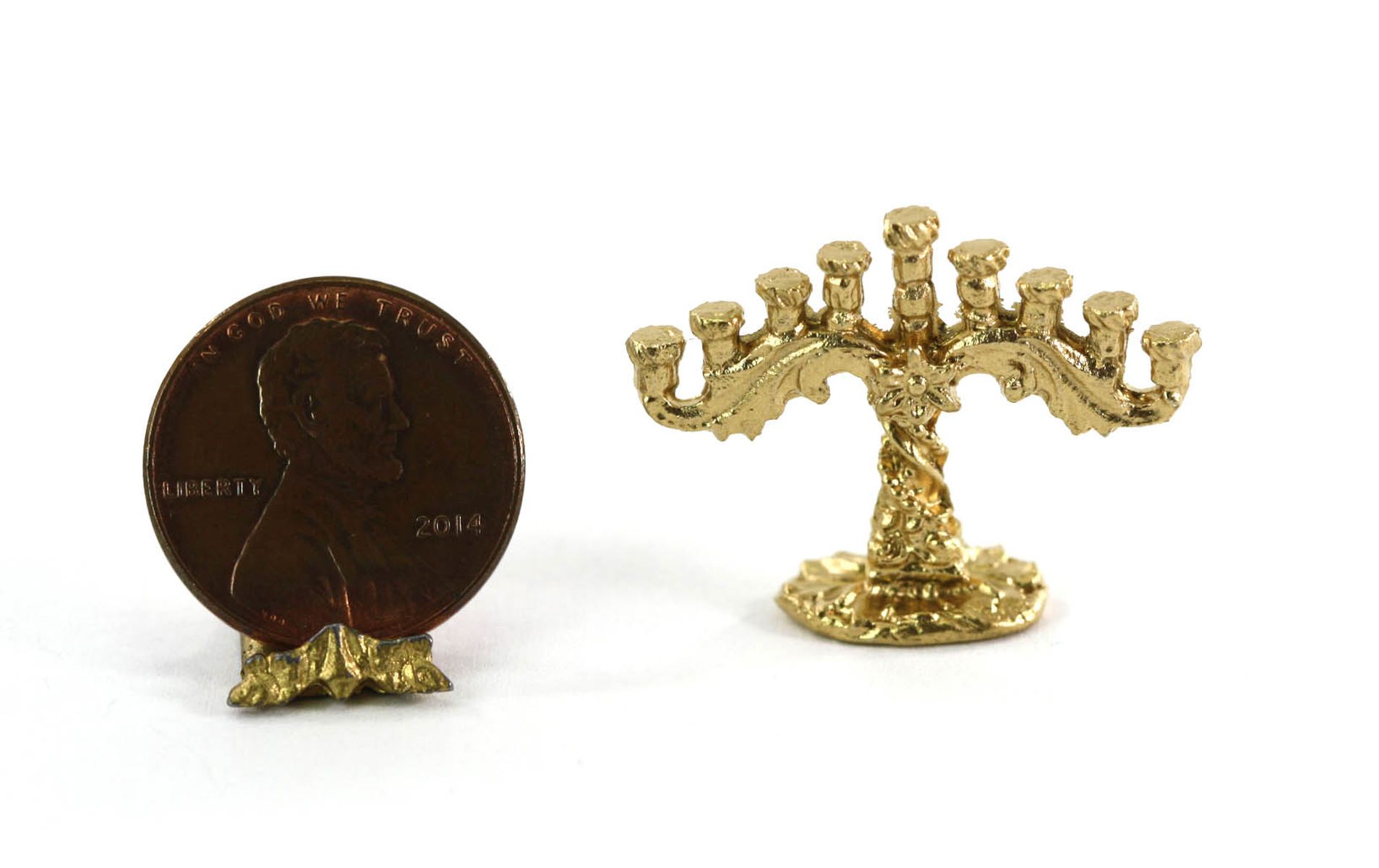 Dollhouse Miniature Gold Jewish Toy Menorah for Chanukah