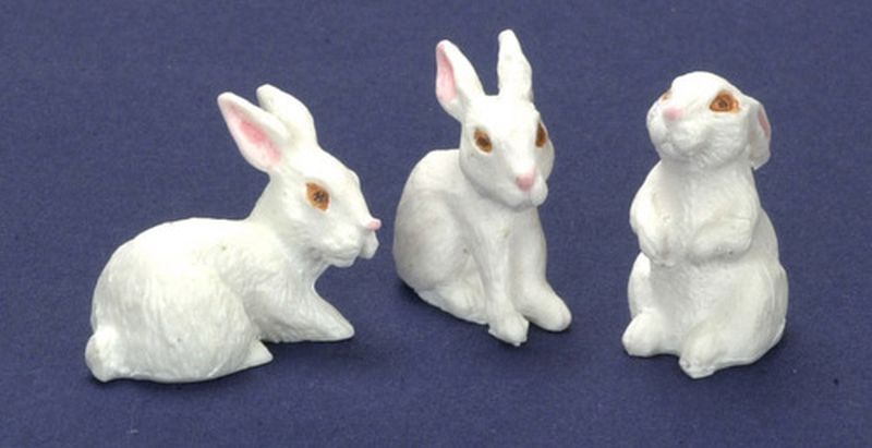 Set of 3 Resin Hand Painted Bunnies