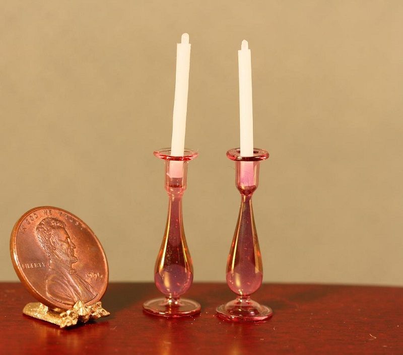 Artisan Cranberry Glass Candlesticks by Philip Grenyer