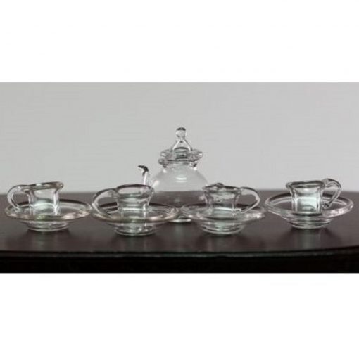 Glass Teapot and 4 Cups w/ Plates by Royal Miniatures