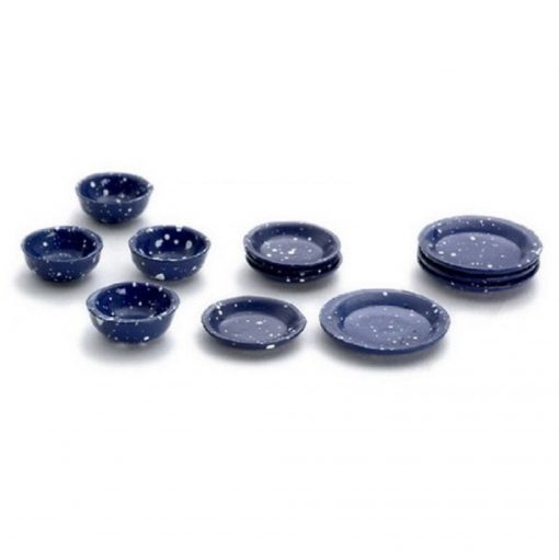 Blue Spatterware Dishes and Bowls