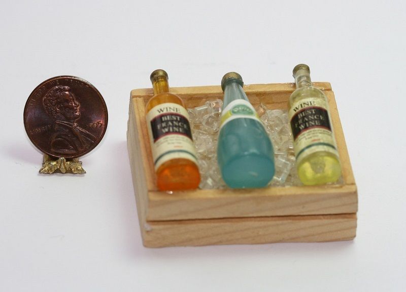 Wood Crate filled with Ice and 3 Bottles