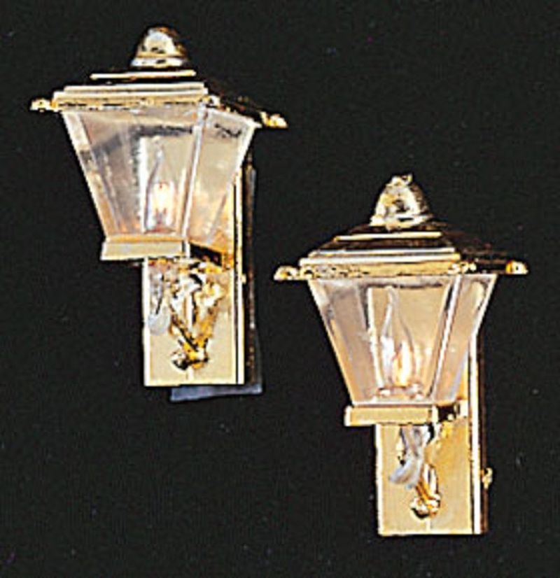 Dollhouse Miniature Pair of working Gold Coach Wall Lamps