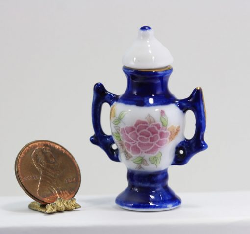 Cobalt Floral Vase with Handles - Image 3