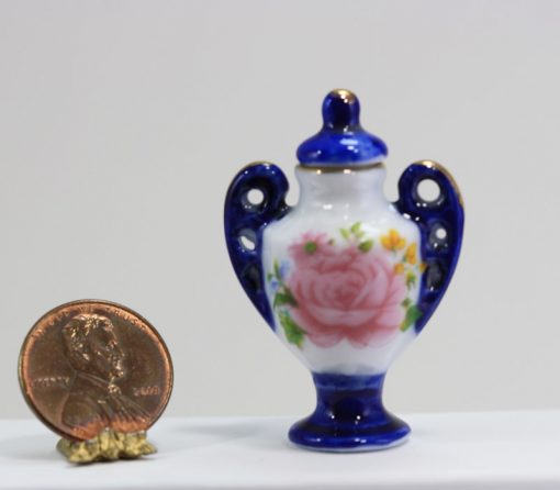 Cobalt Floral Vase with Rounded Handles