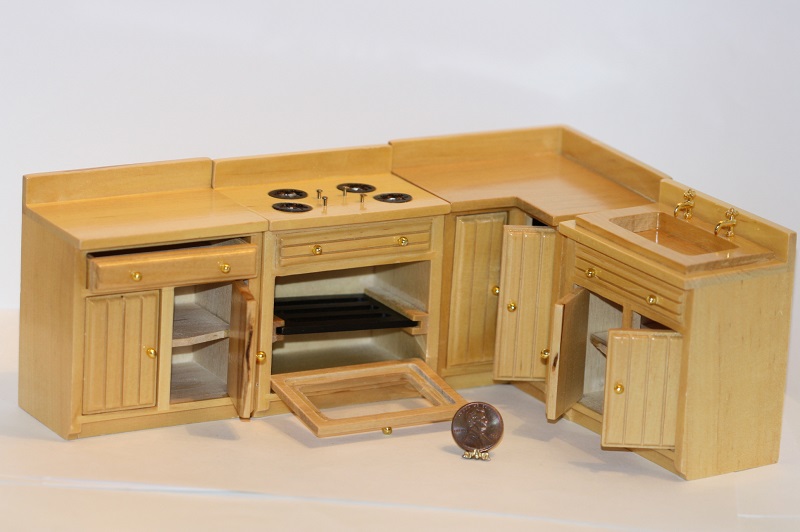  Modern  Kitchen  Set  in Oak Dollhouse  Miniature eBay