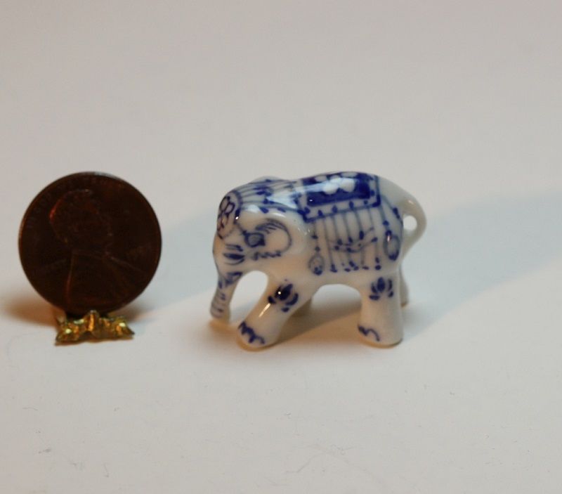New!!!  Medium Blue and White Porcelain Elephant