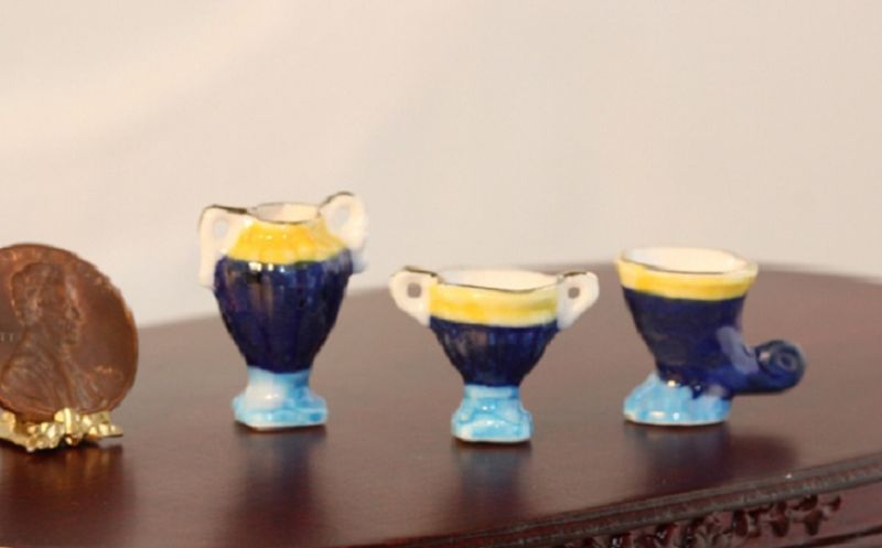 Set of 3 Blue and Yellow Vases