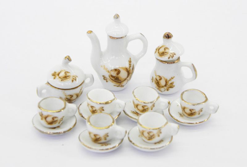 Brown & White Porcelain Tea Set