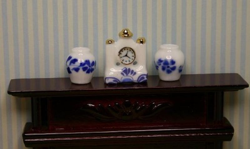 Mantle Clock and 2 Vases