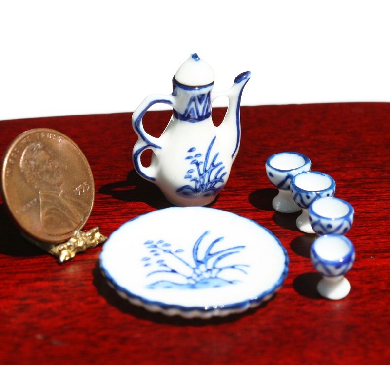 Blue & White 7 Pc Oriental Tea Set in Ceramic