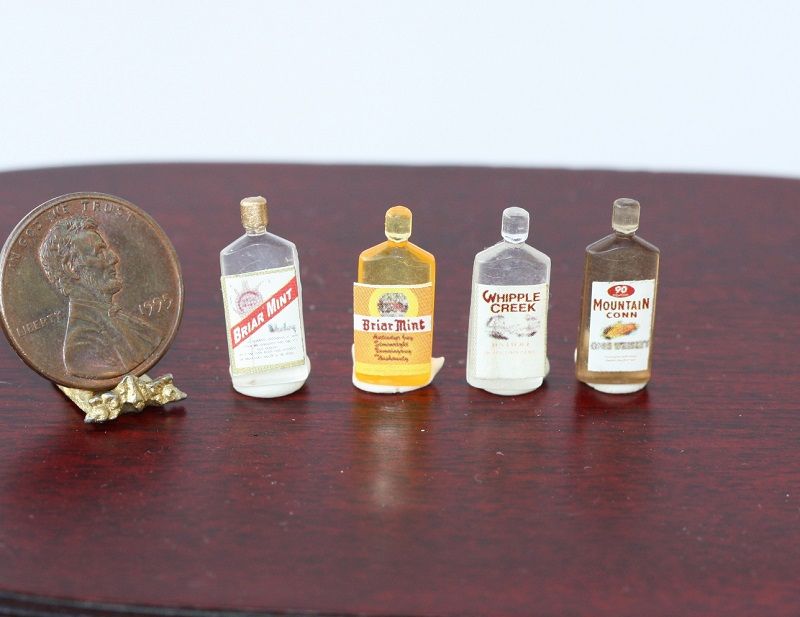 Dollhouses Miniature Set of  4 Vintage "Look" Bottles of Liquor