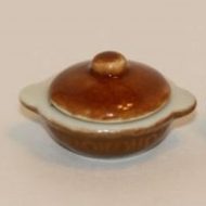 Brown Glazed Ceramic Serving Bowl w/ Lid