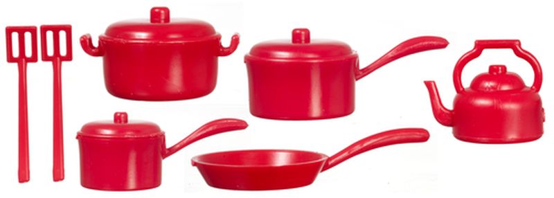 7 Piece Red Cookware Set by Town Square Miniatures