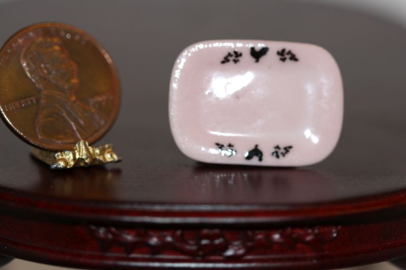 Soft Pink Porcelain Tray w/ Rooster Design