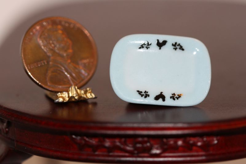 Baby Blue Porcelain Tray w/ Rooster Design