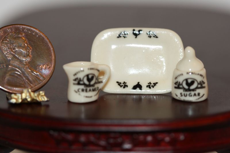 3 Piece Cream Rooster Themed Porcelain Sugar & Creamer Set