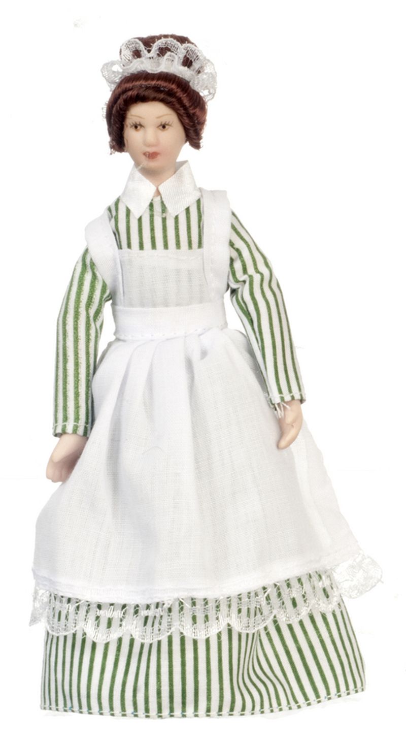 Maid in Green Striped Dess & White Apron by Town Square Miniatures