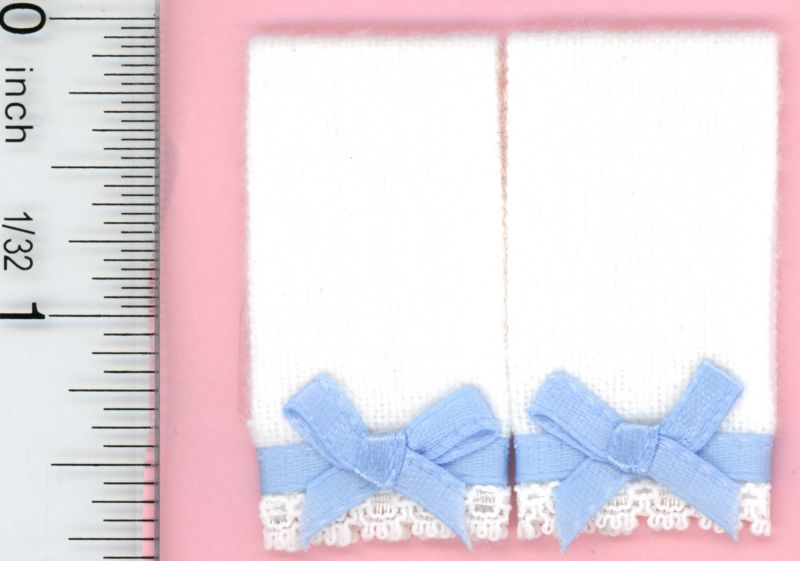 White Bath Towel Set w/ Blue Bow by Jacqueline's Miniatures