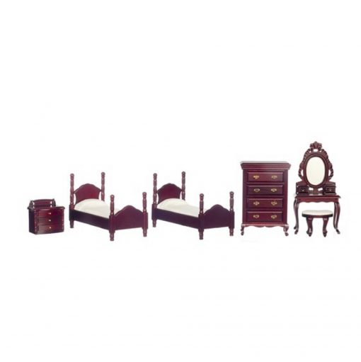 Twin Bedroom Set in Mahogany by Town Square Miniatures