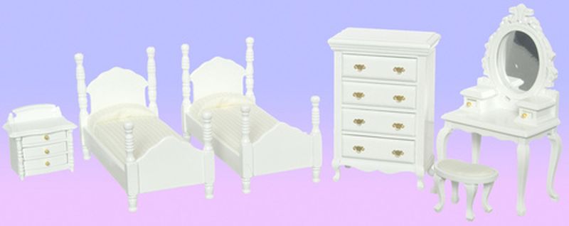 Twin Bedroom Set in White by Town Square Miniatures