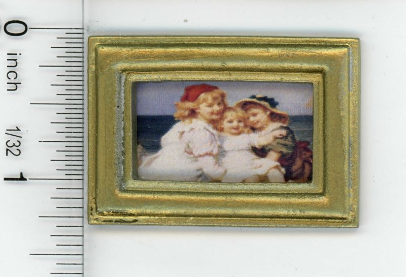 Gold Framed Picture of Three Children at the Beach