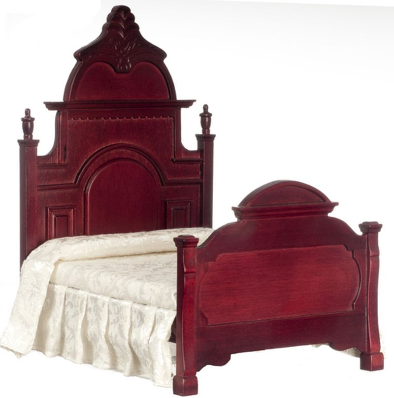 Victorian Bed in Mahogany w/White Linen by Town Square Miniatures