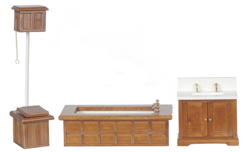 3 Piece Victorian Bathroom Set in Walnut by Town Square Miniatures