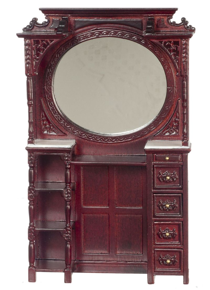 Victorian Barber Cabinet w/Mirror in Mahogany by Town Square Miniatures