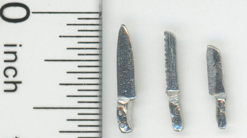 1:24 Scale Set of 3 Polished Pewter Kitchen Knifes by Phoenix Models