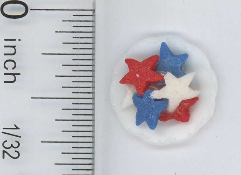1:12 Scale Red, White & Blue Star Cookies on Plate by Multi Minis of Handley House