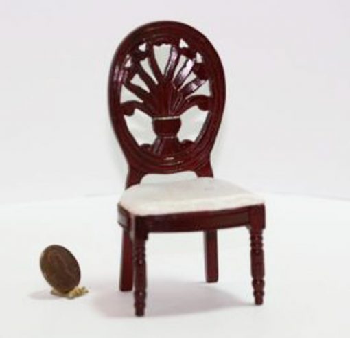 Mahogany Arts and Crafts Hand Carved Side Chair in White Damask