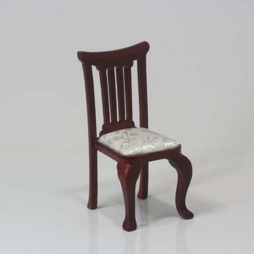 Mahogany Dining Room Chair with White Damask Upholstery