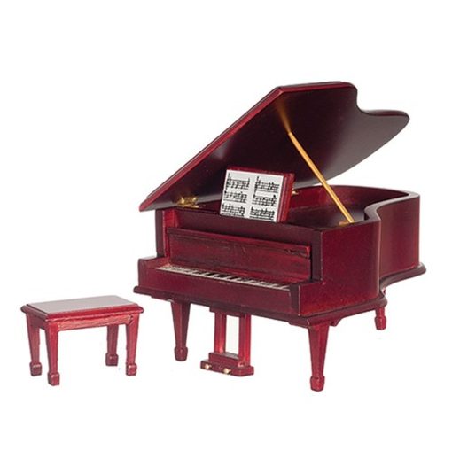 Mahogany Grand Piano with Bench d4120 - Dollhouses and More