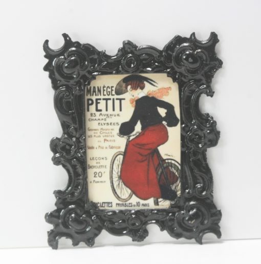 French Bicycle Poster in an Ornate Victorian Black Metal Frame