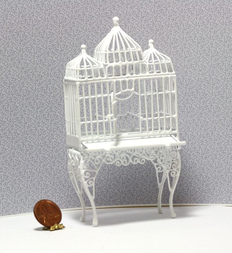 Dolls House Brass Birdcage With Bird Miniature 1:12 Victorian Pet Accessory 