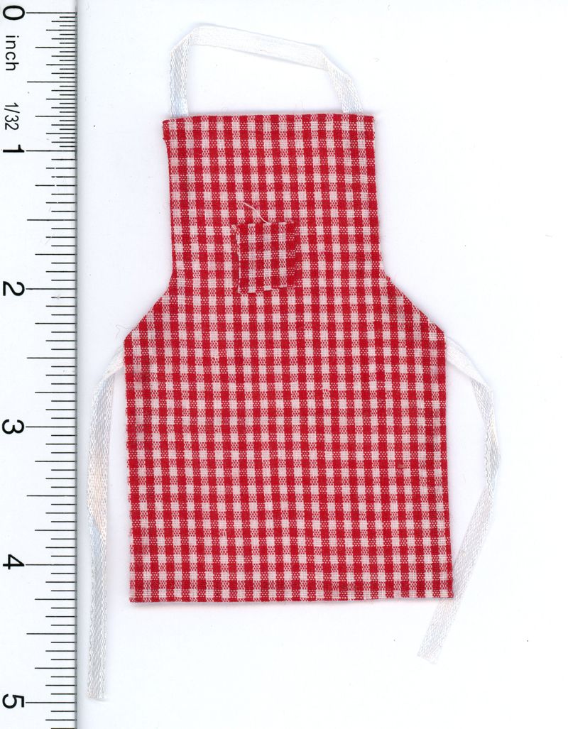 Red & White Checkered Apron w/Ribbon Tie Backs