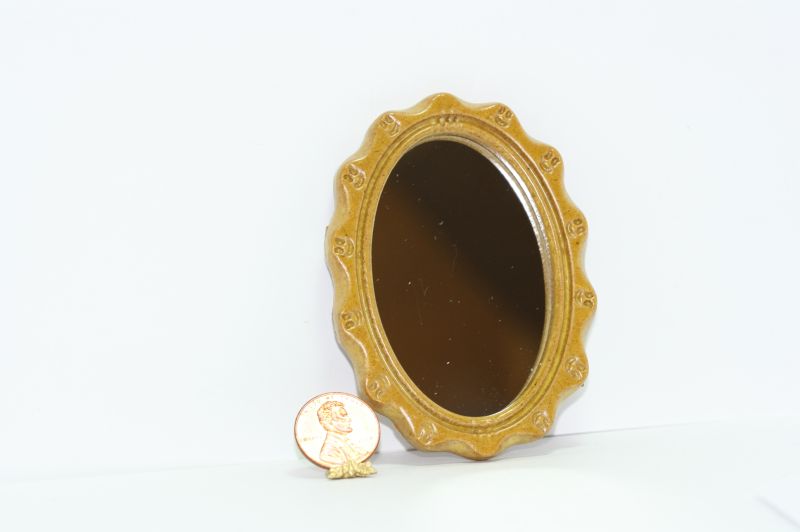 Dollhouse Miniature 1:12 Scale Ornate Cherry Framed Oval Mirror